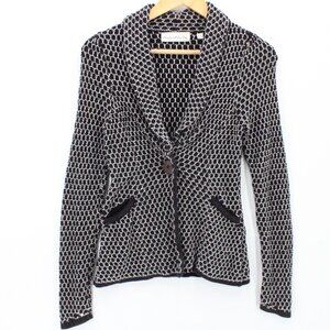 Charlie & Robin Cardigan Sweater Womens Black & White Knit One Button Front XS